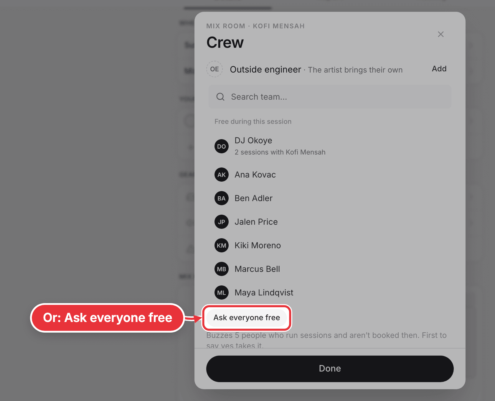 Ask everyone free at the bottom of the crew list