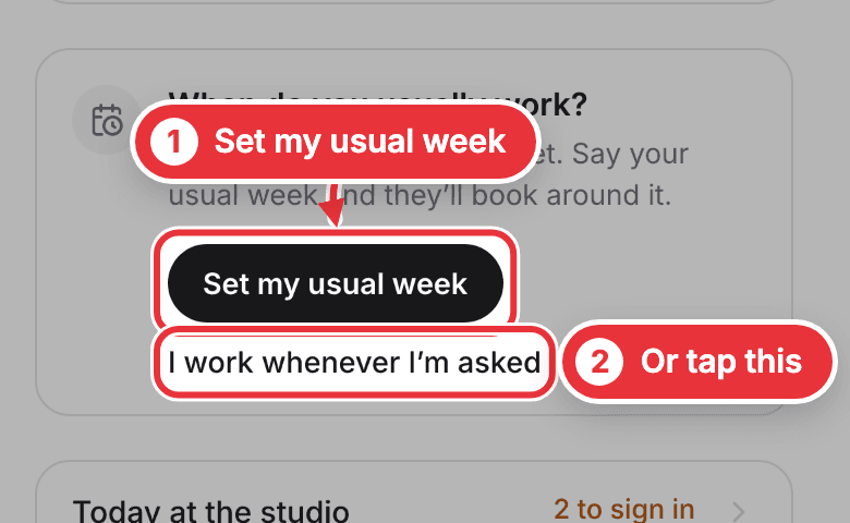 The card asking for your usual week, with Set my usual week marked